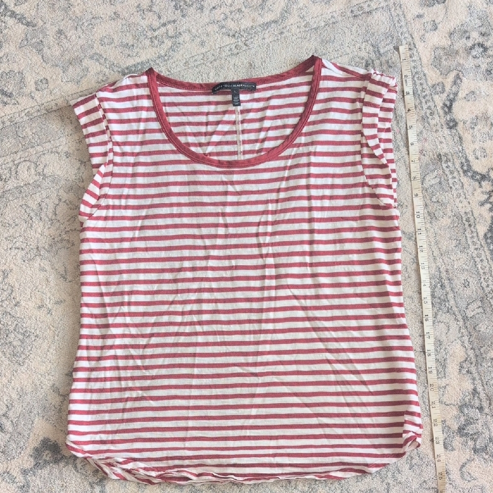 WHBM Striped Cap-Sleeve Tee - Rust & White Large